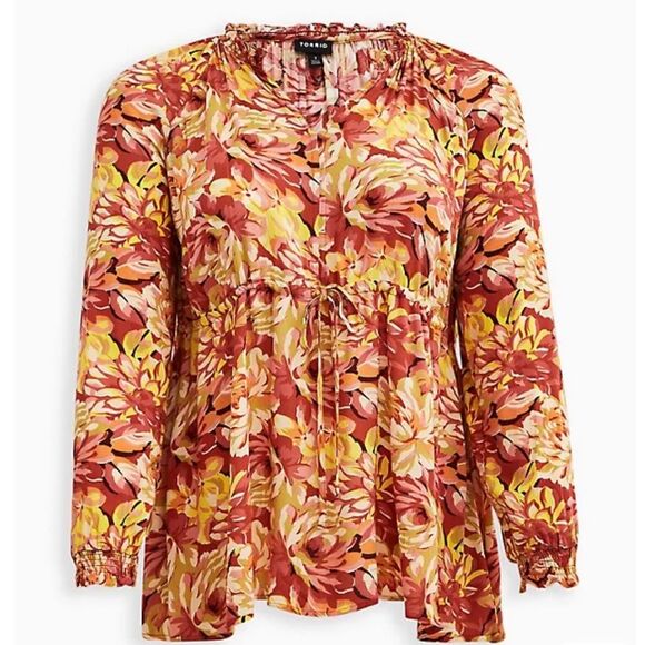 Torrid - RAYON CREPE TIE WAIST PEASANT TOP Size: 22/24 - Picture 5 of 5